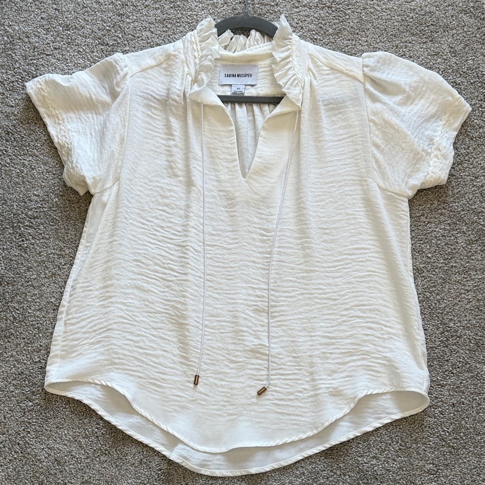 Sabrina Musayev Cream Blouse with Ruffle Neck, XS